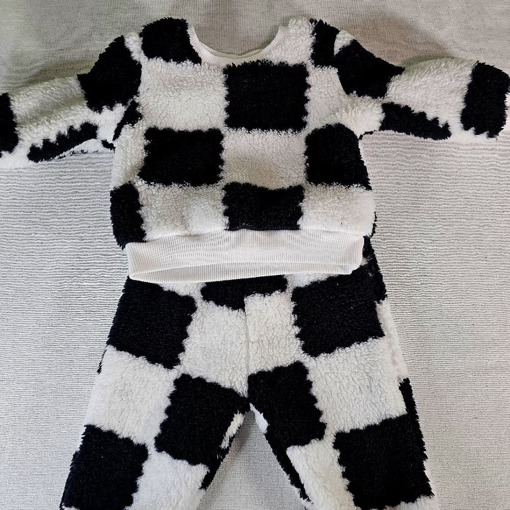 Black & White Abstract Checkered Pant Set